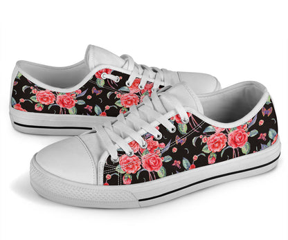 Camellia Pattern Print Design CM03 White Bottom Low Top Shoes