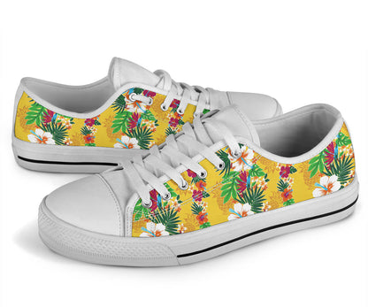 Hawaiian Themed Pattern Print Design H09 White Bottom Low Top Shoes