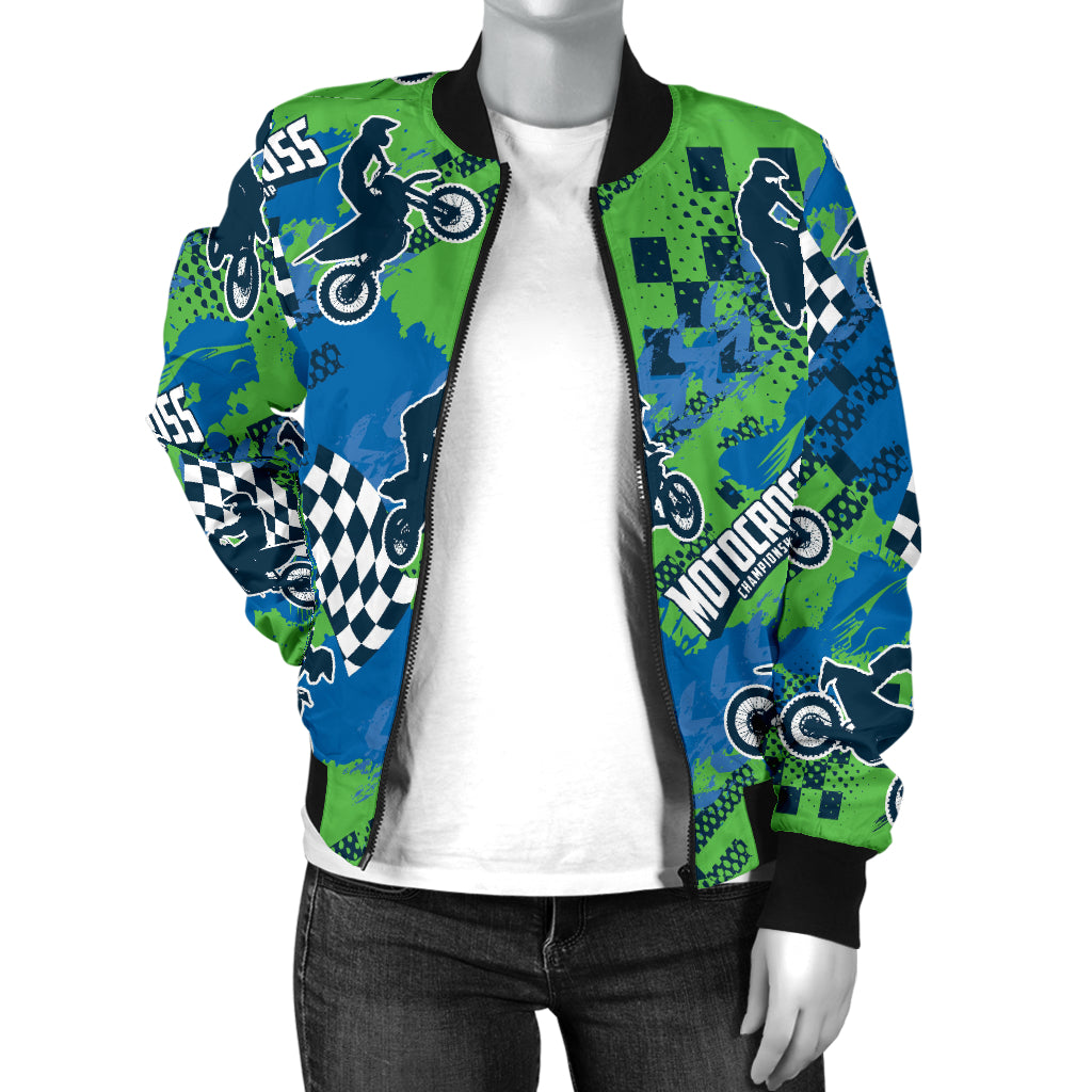 Motocross Pattern Print Design 04 Women's Bomber Jacket