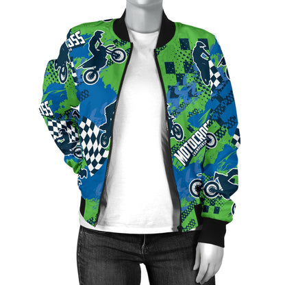 Motocross Pattern Print Design 04 Women's Bomber Jacket
