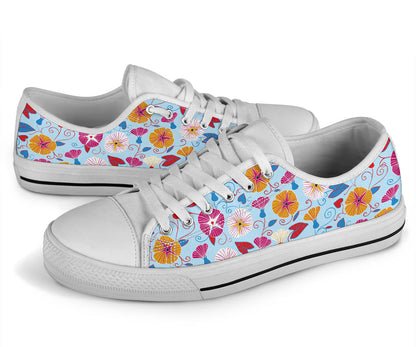 Morning Glory Pattern Print Design MG06 White Bottom Low Top Shoes