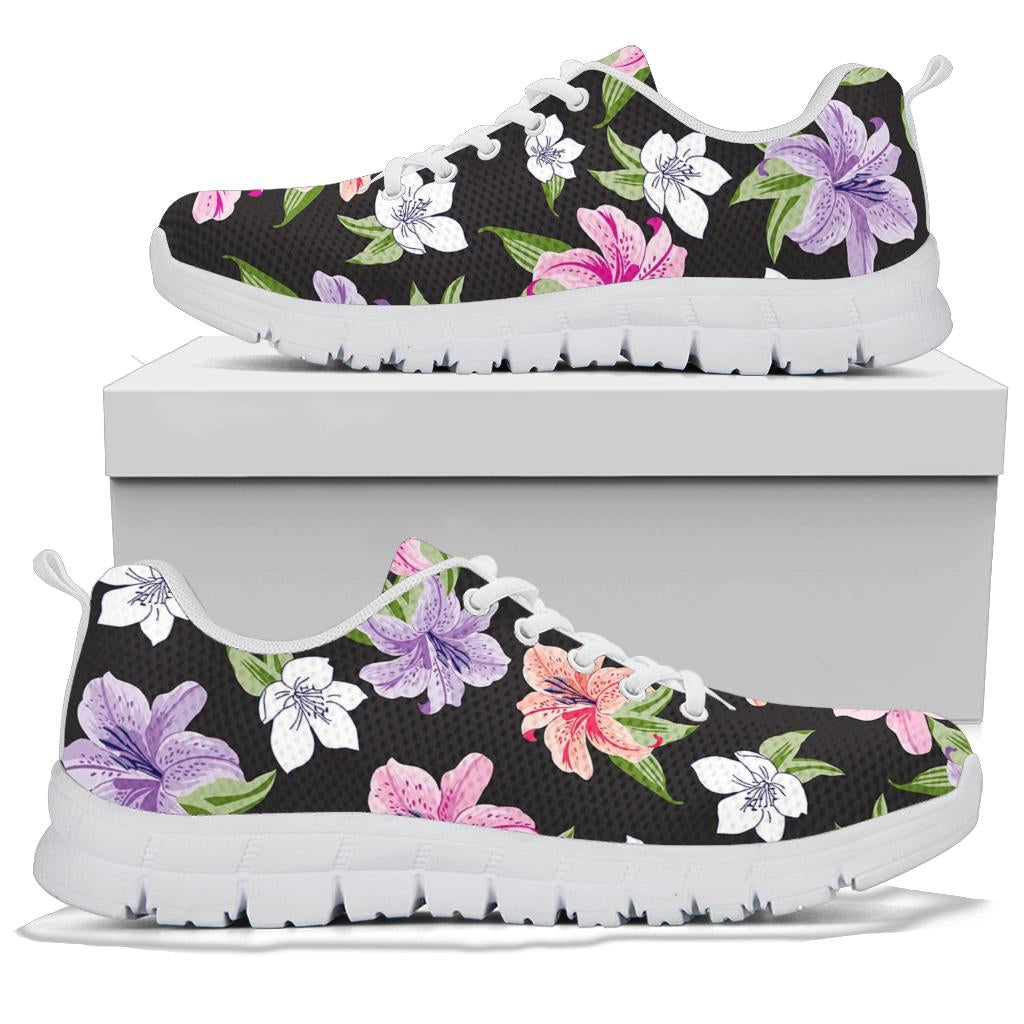 Lily Pattern Print Design LY02 Sneakers White Bottom Shoes