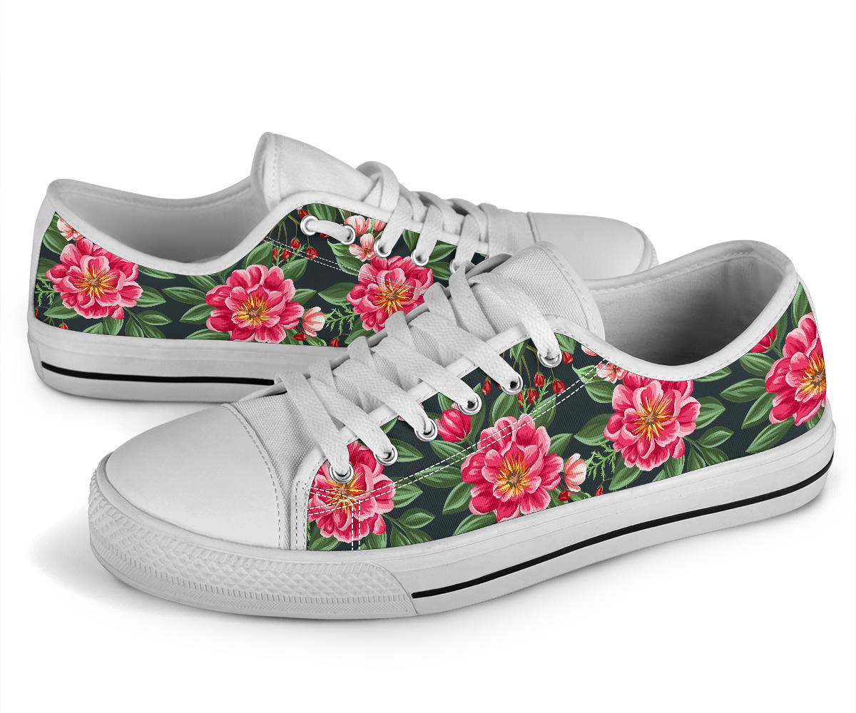 Summer Floral Pattern Print Design SF06 White Bottom Low Top Shoes