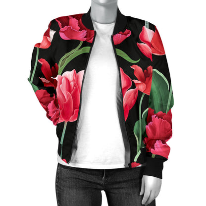 Tulip Pattern Print Design TP08 Women Bomber Jacket