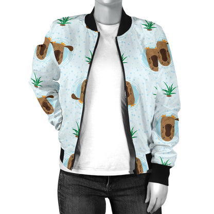 Platypus Pattern Print Design A04 Women's Bomber Jacket