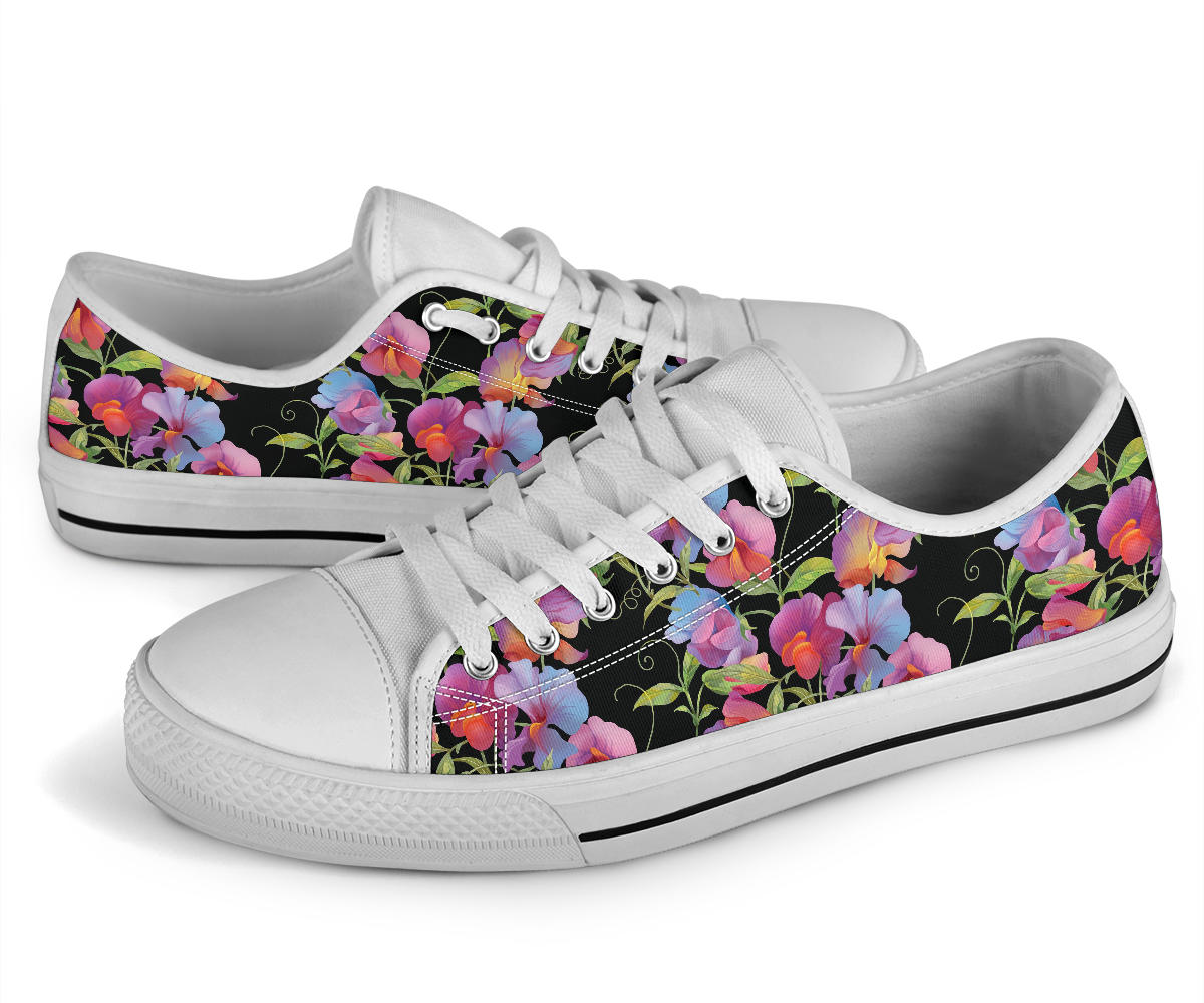 Peony Pattern Print Design PE012 White Bottom Low Top Shoes