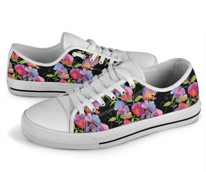 Peony Pattern Print Design PE012 White Bottom Low Top Shoes