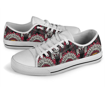 Native Indian Skull White Bottom Low Top Shoes