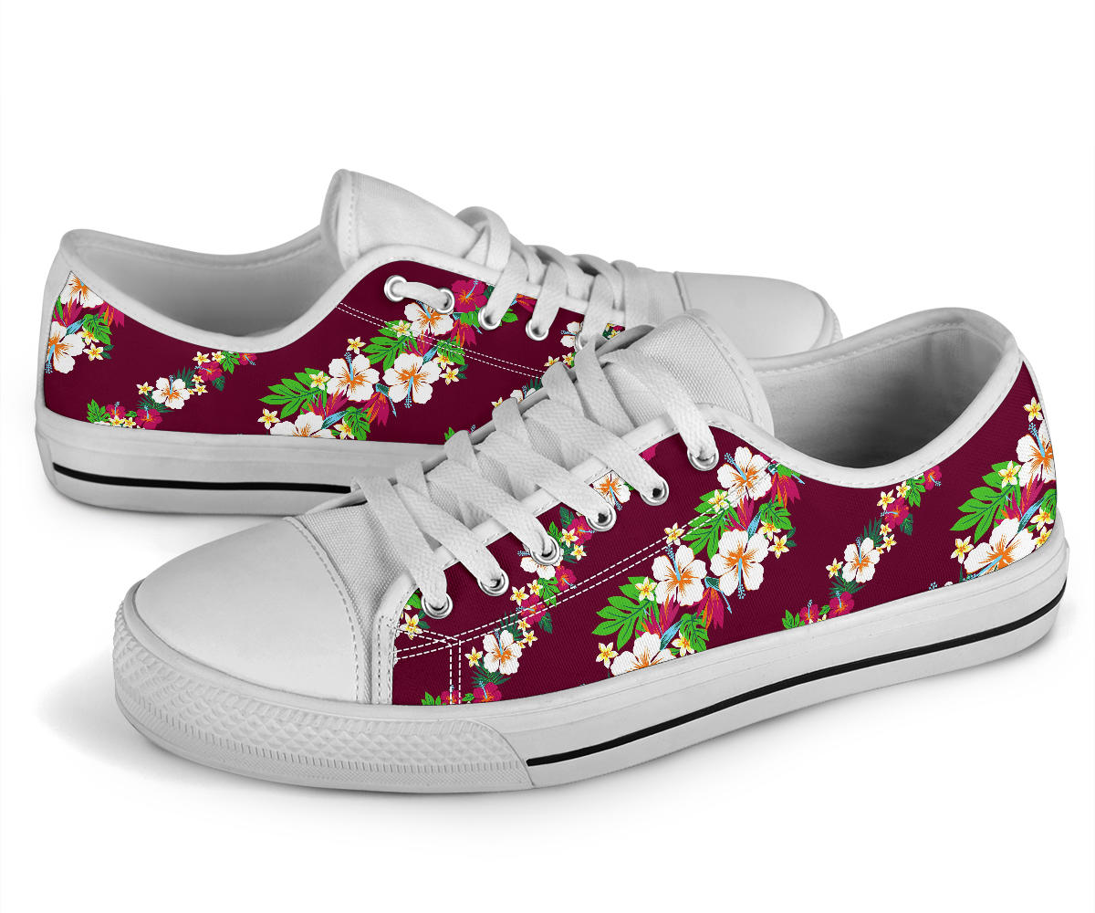 Hawaiian Themed Pattern Print Design H06 White Bottom Low Top Shoes