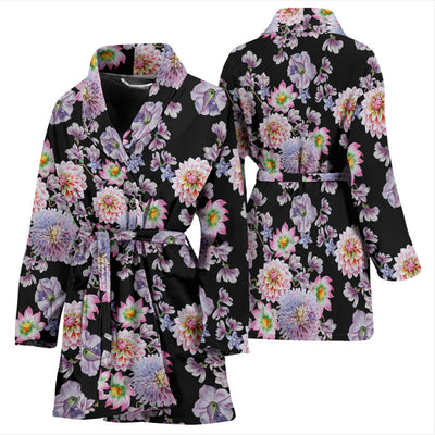 Dahlia Pattern Print Design DH012 Women Bathrobe