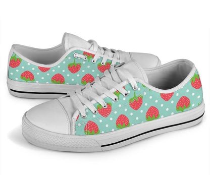 Strawberry Pattern Print Design SB06 White Bottom Low Top Shoes