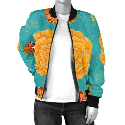Marigold Pattern Print Design 02 Women's Bomber Jacket