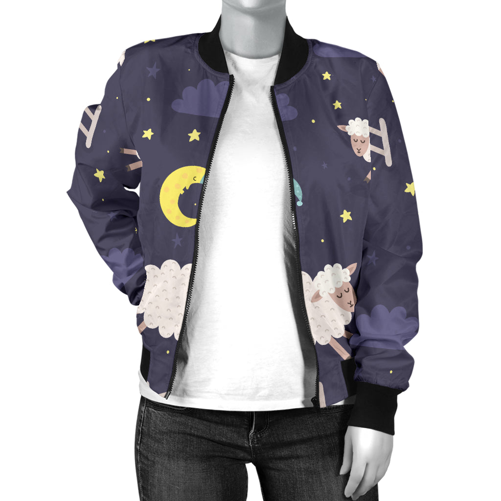 Sheep Night Pattern Print Design 02 Women's Bomber Jacket