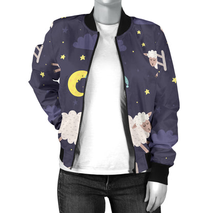 Sheep Night Pattern Print Design 02 Women's Bomber Jacket