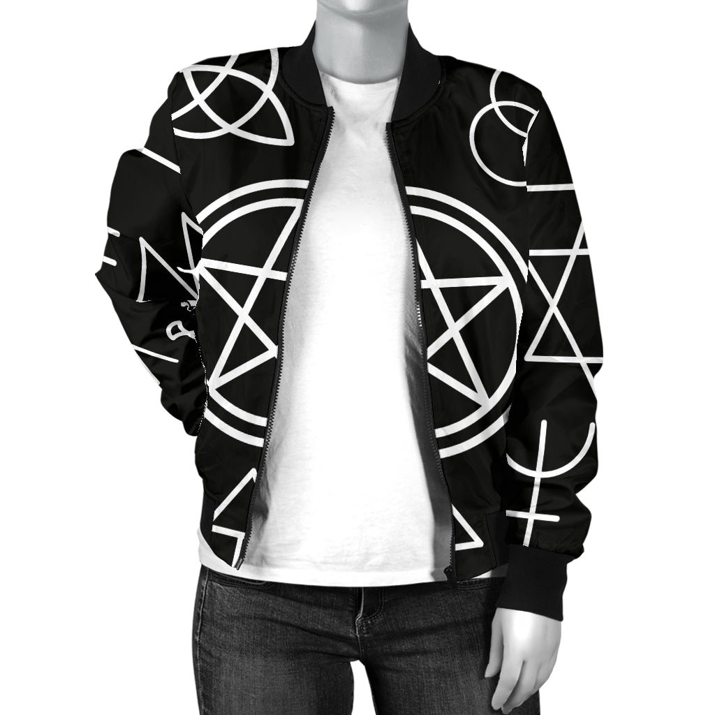 Pentagram Pattern Print Design A02 Women's Bomber Jacket