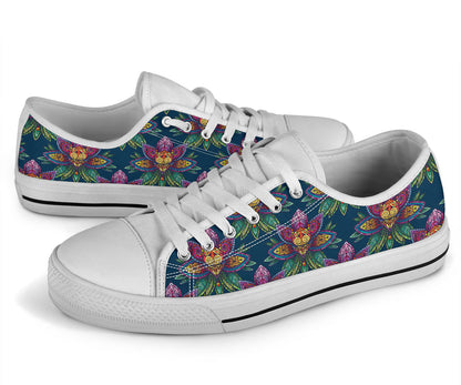 lotus Boho Pattern Print Design LO04 White Bottom Low Top Shoes