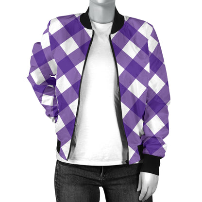 Gingham Purple Pattern Print Design 03 Women's Bomber Jacket