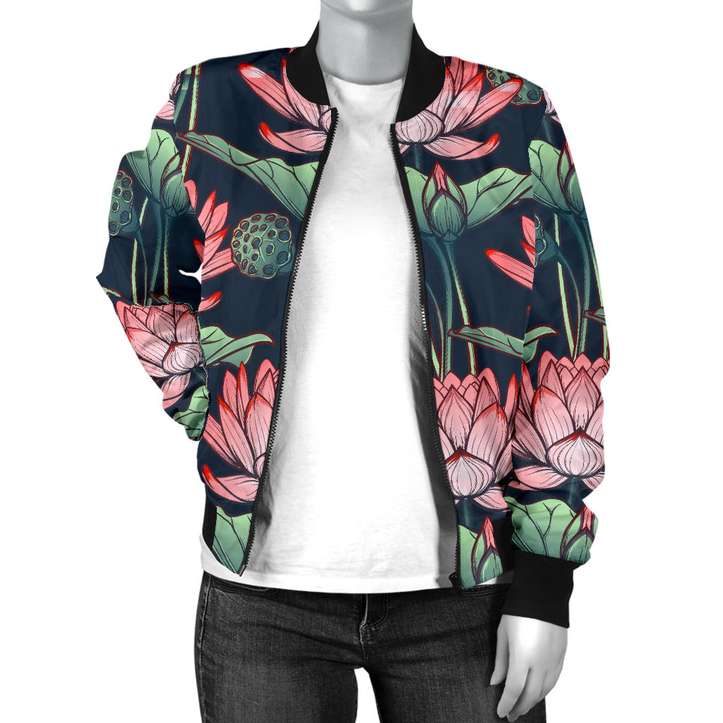 Water Lily Pattern Print Design WL03 Women Bomber Jacket