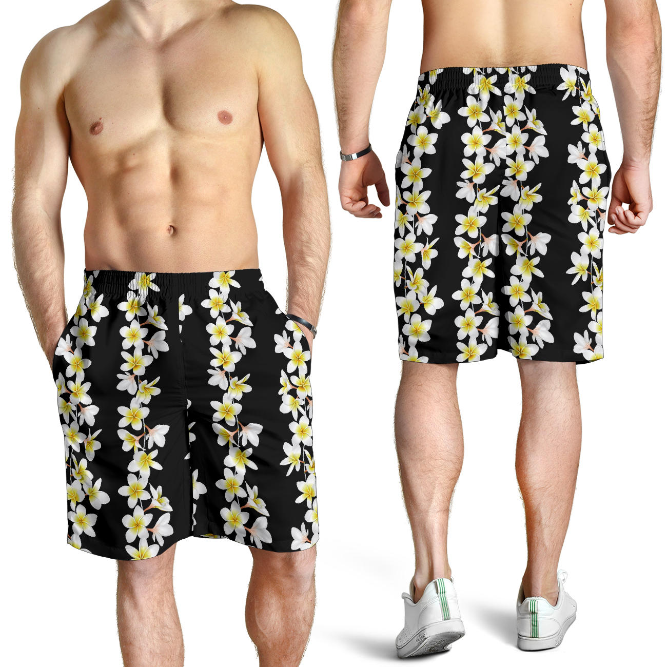 White Plumeria Pattern Print Design PM08 Mens Shorts