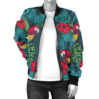 Parrot Pattern Print Design A05 Women's Bomber Jacket