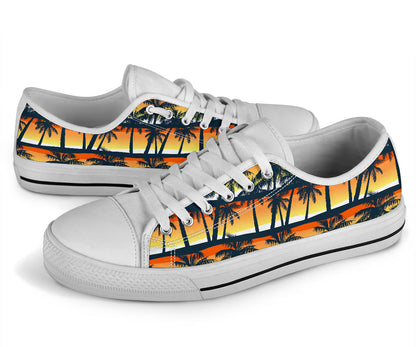 Palm Tree Pattern Print Design PT011 White Bottom Low Top Shoes