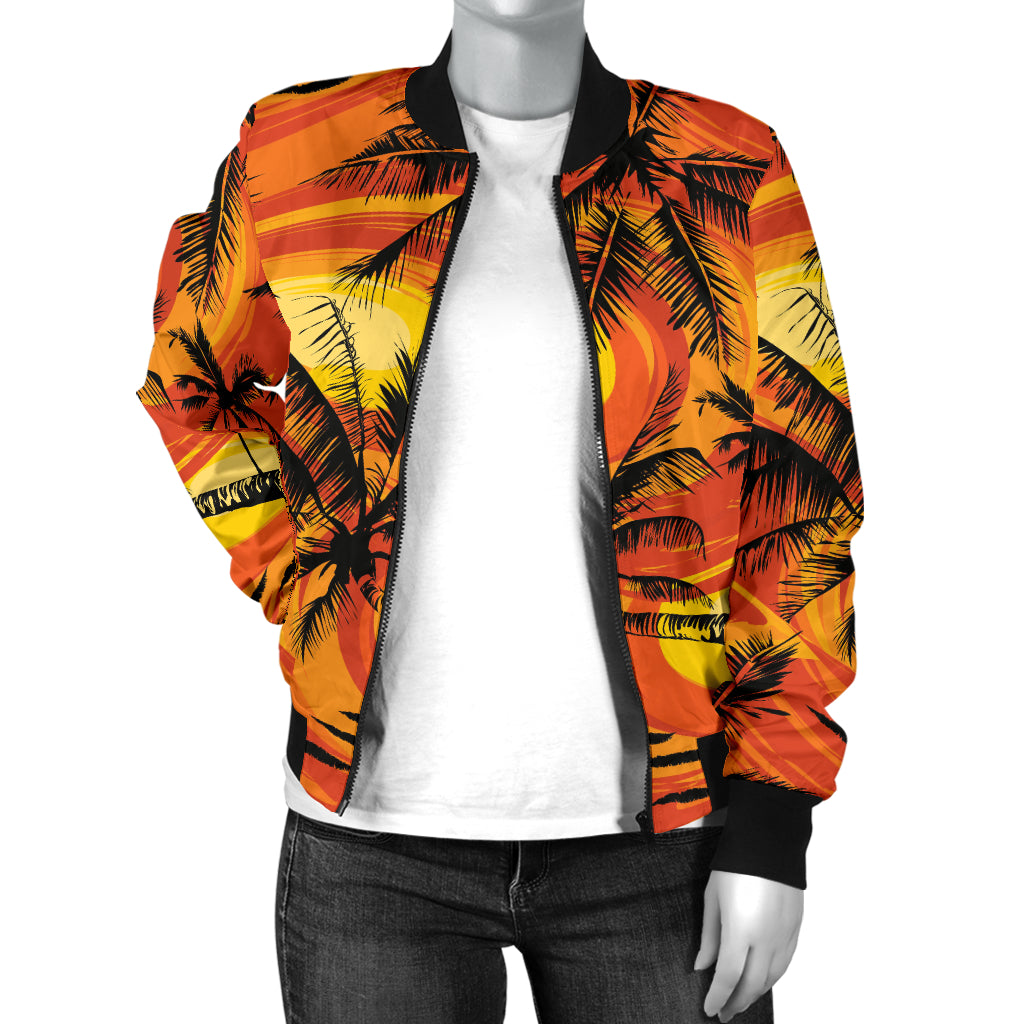 Palm Tree Pattern Print Design A02 Women's Bomber Jacket