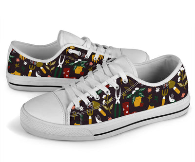 Gardening Pattern Print Design G05 White Bottom Low Top Shoes