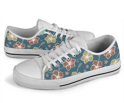 Hibiscus Pattern Print Design HB033 White Bottom Low Top Shoes