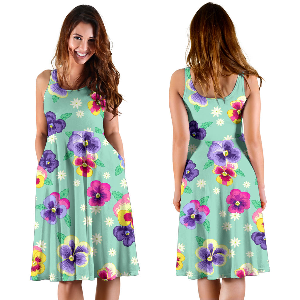 Pansy Pattern Print Design PS08 Midi Dress
