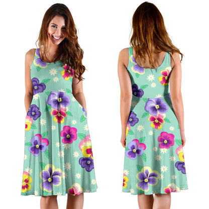 Pansy Pattern Print Design PS08 Midi Dress