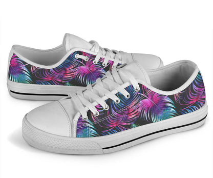 Palm Leaves Pattern Print Design PL010 White Bottom Low Top Shoes
