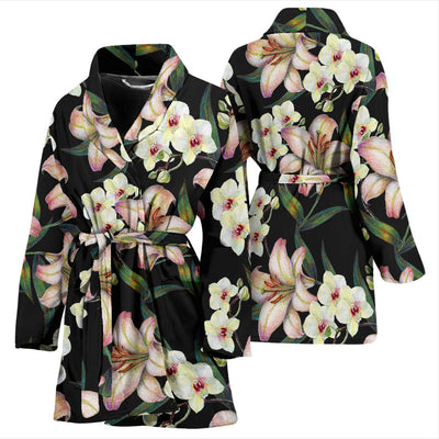 Lily Pattern Print Design LY03 Women Bathrobe