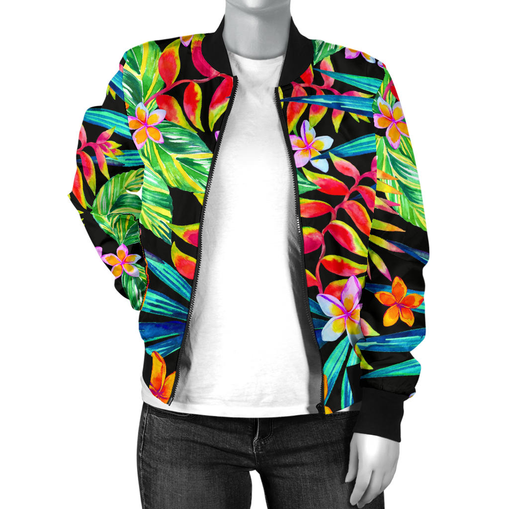 Heliconia Pattern Print Design HL09 Women Bomber Jacket