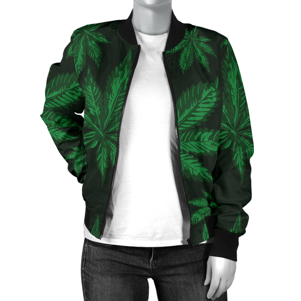 Pot Leaf Pattern Print Design A04 Women's Bomber Jacket