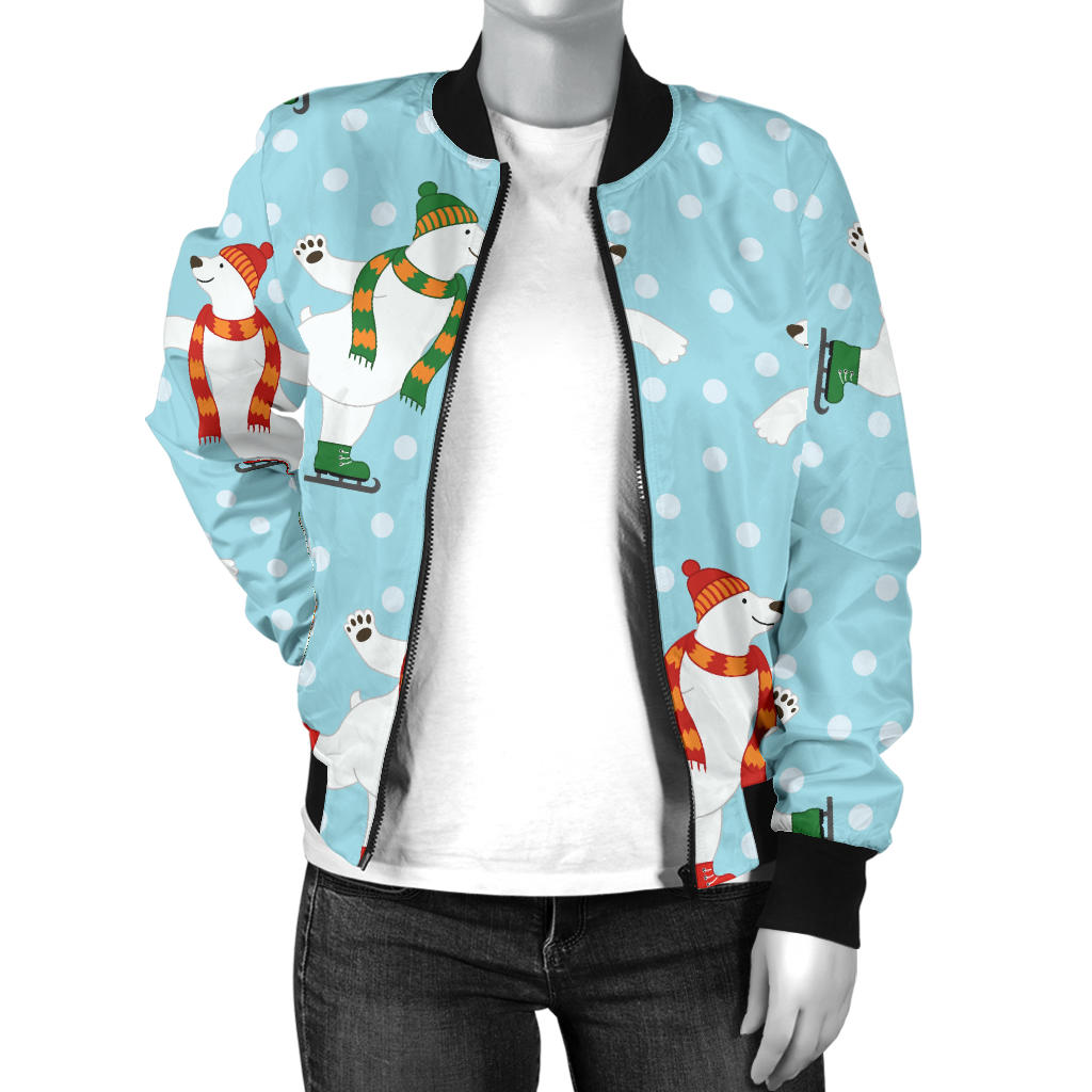Polar Bear Pattern Print Design PB07 Women Bomber Jacket