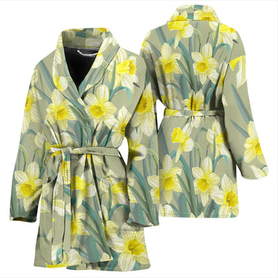 Daffodils Pattern Print Design DF01 Women Bathrobe