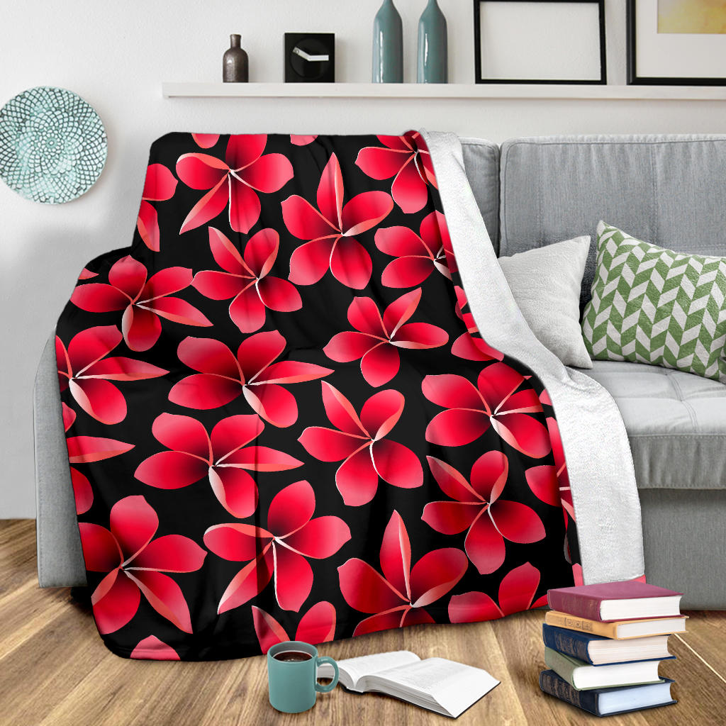 Red Plumeria Pattern Print Design PM025 Fleece Blanket