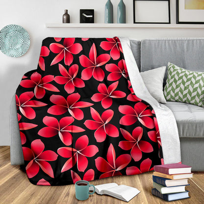 Red Plumeria Pattern Print Design PM025 Fleece Blanket