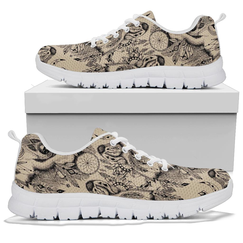 Indian Boho Wolf  Sneakers White Bottom Shoes
