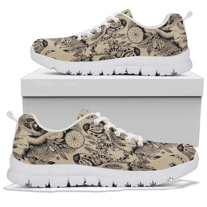 Indian Boho Wolf  Sneakers White Bottom Shoes