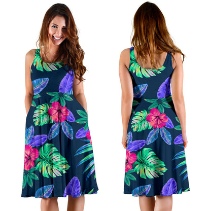 Tropical Flower Pattern Print Design TF09 Midi Dress