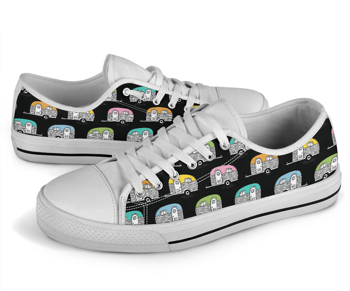 Camper Pattern Camping Themed No 2 Print White Bottom Low Top Shoes
