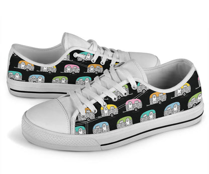 Camper Pattern Camping Themed No 2 Print White Bottom Low Top Shoes