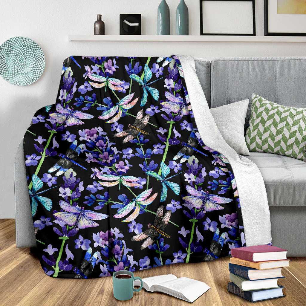 Lavender Dragonfly Pattern Print Design LV03 Fleece Blanket