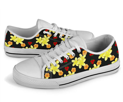 Yellow Plumeria Pattern Print Design PM04 White Bottom Low Top Shoes