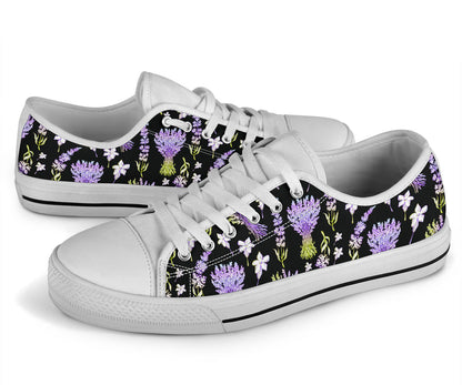 Lavender Pattern Print Design LV04 White Bottom Low Top Shoes