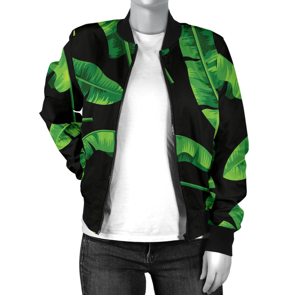 Banana Leaf Pattern Print Design BL02 Women Bomber Jacket