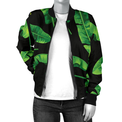 Banana Leaf Pattern Print Design BL02 Women Bomber Jacket
