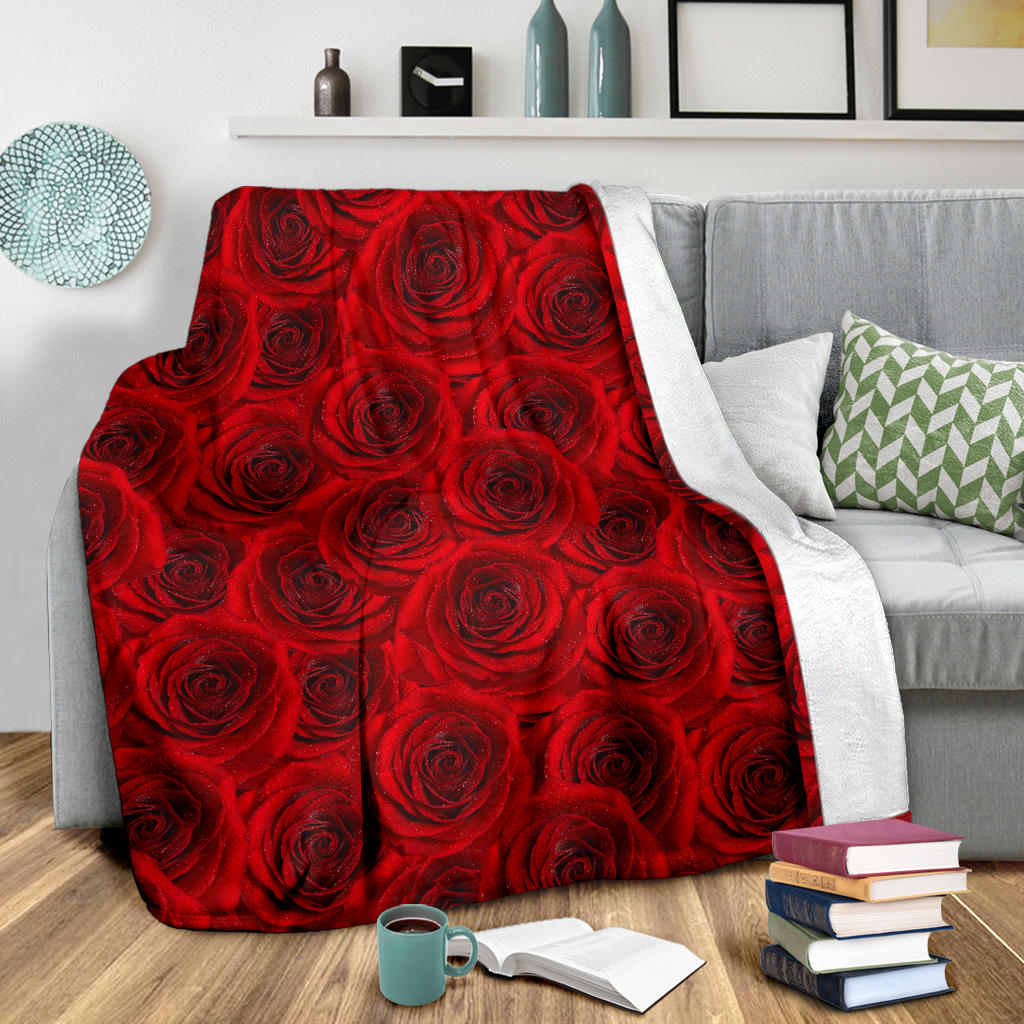 Rose Red Pattern Print Design RO04 Fleece Blanket