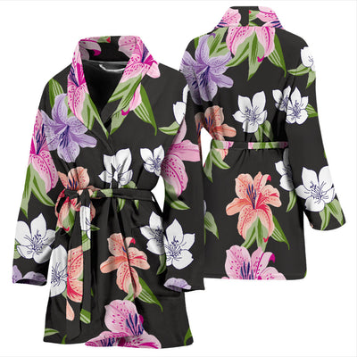 Lily Pattern Print Design LY02 Women Bathrobe